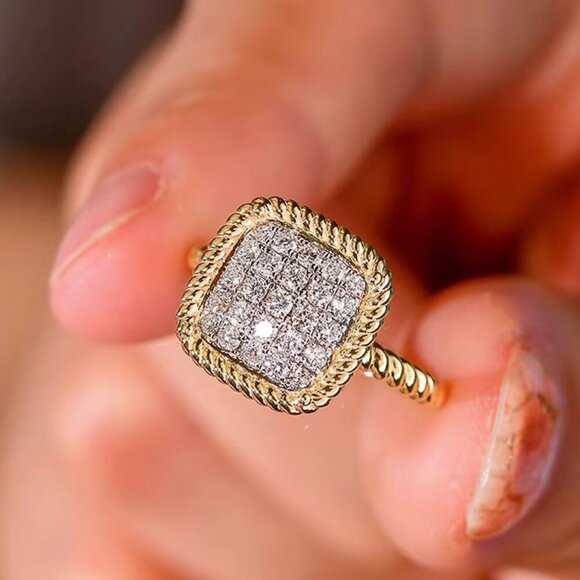 NEW 14k White & Yellow Gold Diamond Ring Gold Textured Two Tone Ring